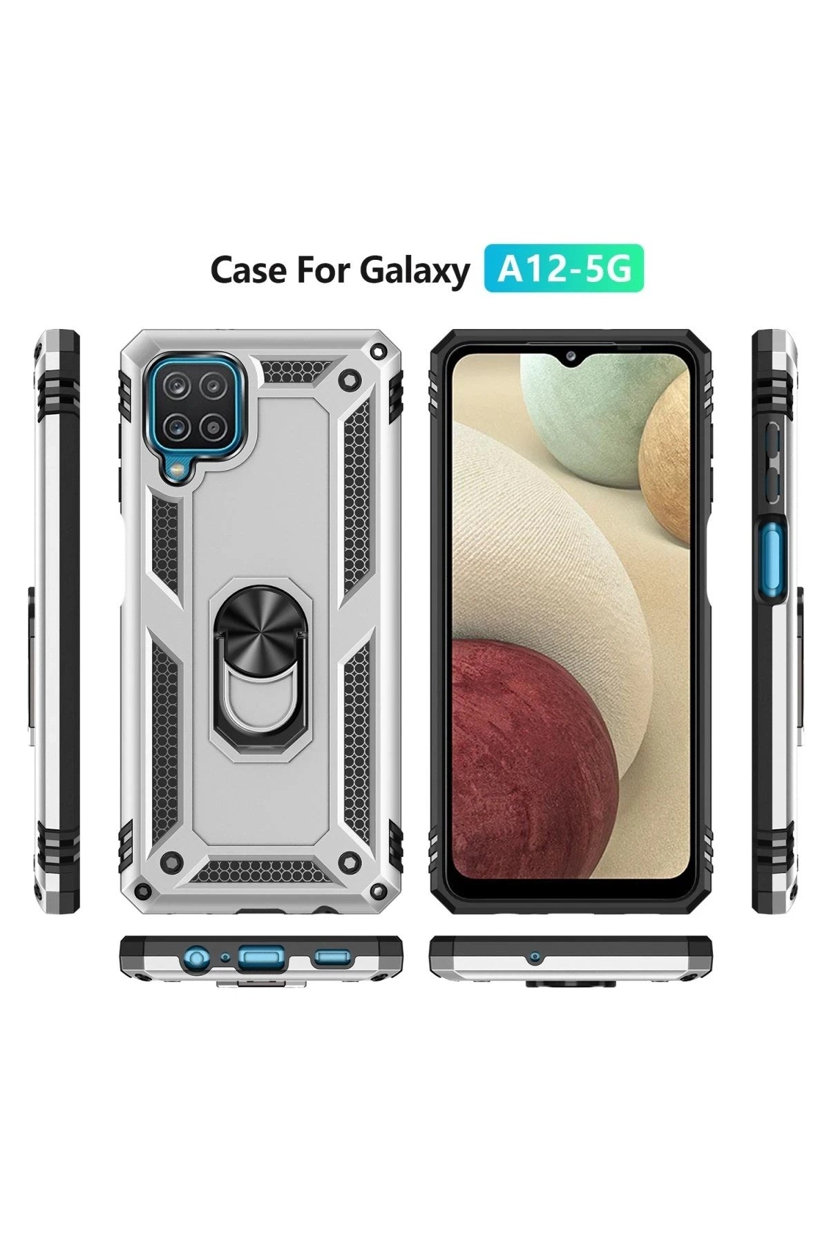 Mey İthalat® Samsung Galaxy A22 Kılıf Sofya Yüzüklü Silikon Kapak - Gümüş
