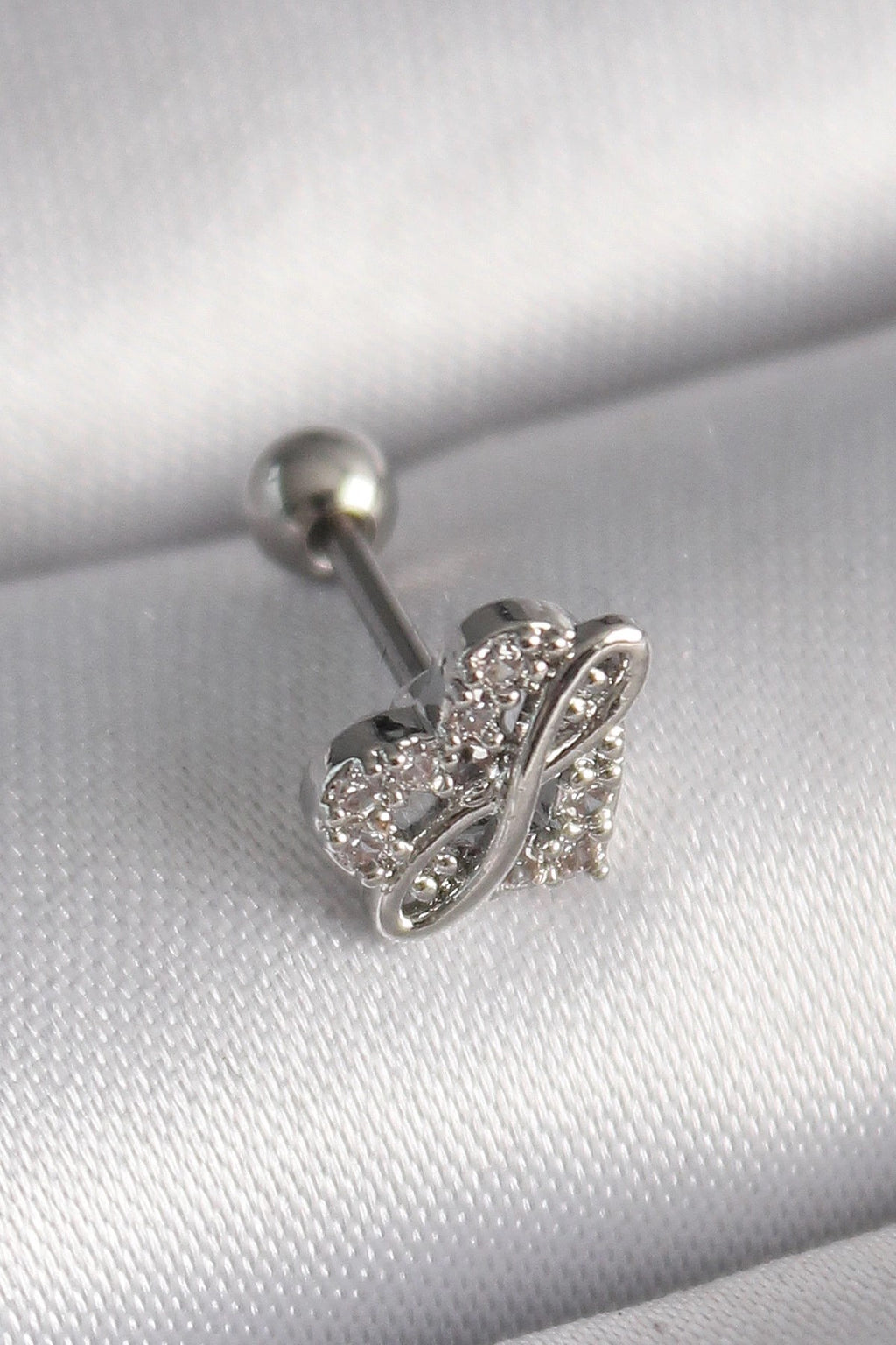 Mey İthalat® 316L Çelik Gümüş Renk Zirkon Taşlı Sonsuzluk Detay Tragus Piercing
