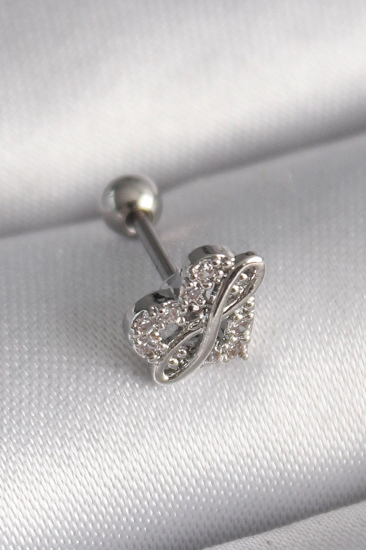 Mey İthalat® 316L Çelik Gümüş Renk Zirkon Taşlı Sonsuzluk Detay Tragus Piercing