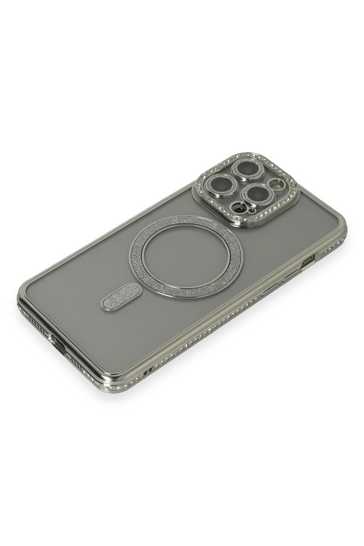 Mey İthalat® iPhone 15 Pro Kılıf Joke Simli Magneticsafe Kılıf - Gri