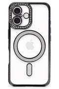 Mey İthalat® iPhone 16 Plus Kılıf Joke Simli Magneticsafe Kılıf - Siyah
