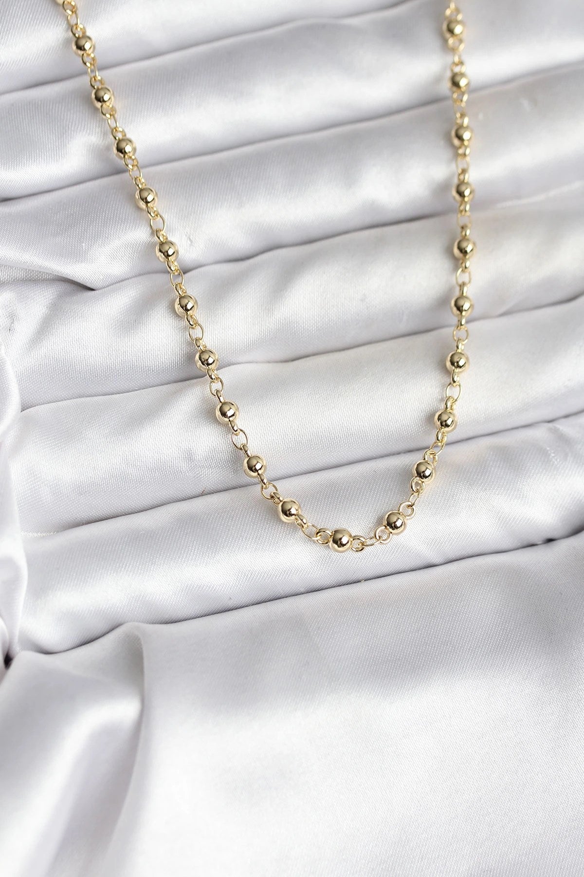 Mey İthalat® 14K Gold Renk Kaplama Topçuklu Zincir Model CM Kadın Kolye