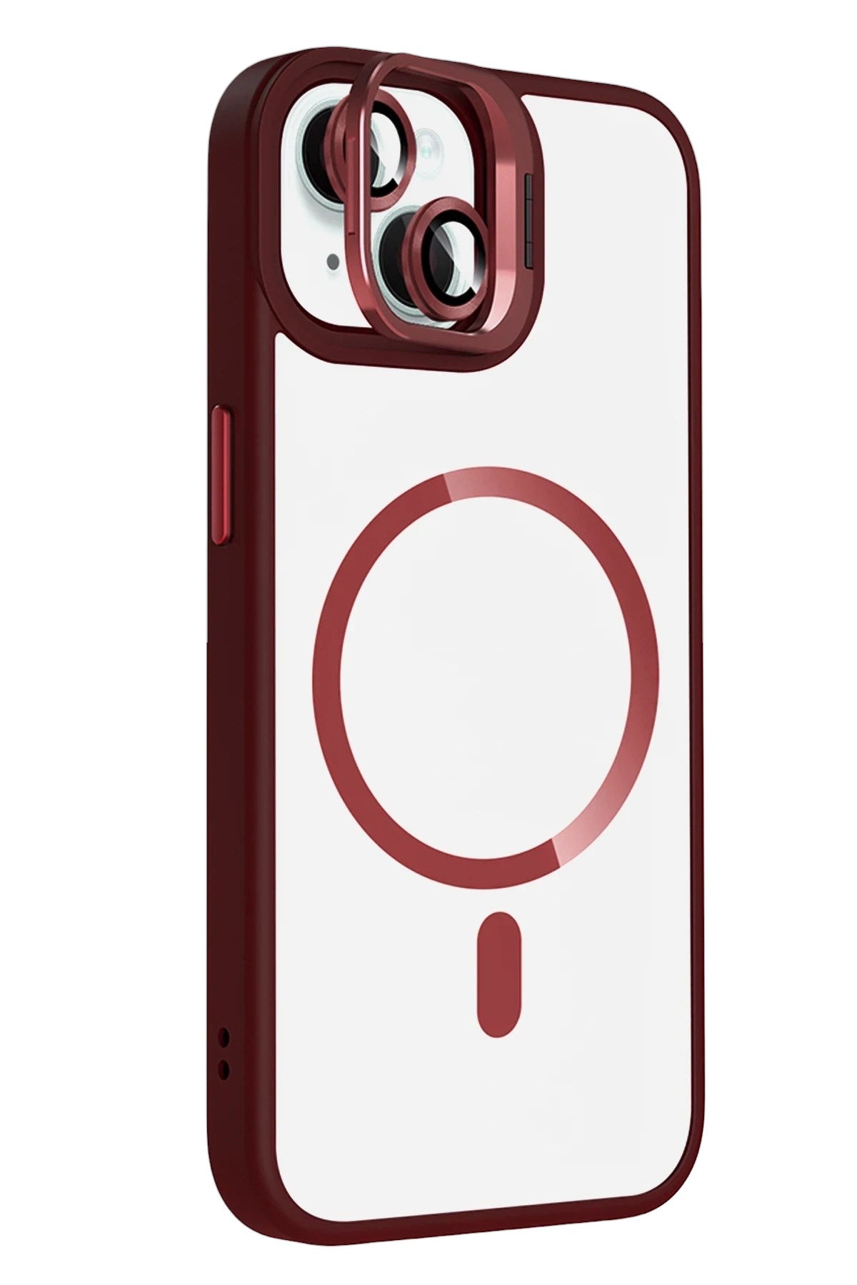 Mey İthalat® iPhone 13 Remim Lensli Magsafe Standlı Kapak - Bordo