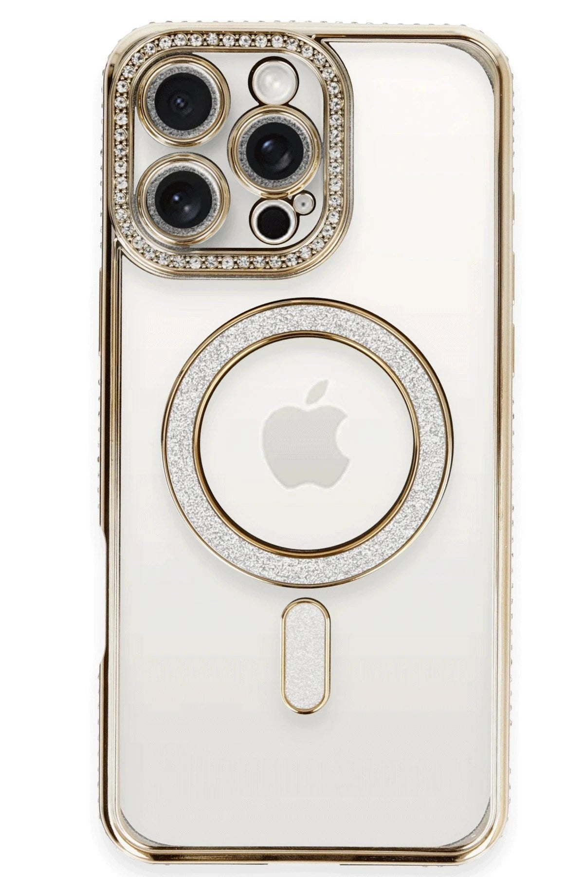 Mey İthalat® iPhone 16 Pro Kılıf Joke Simli Magneticsafe Kılıf - Gold
