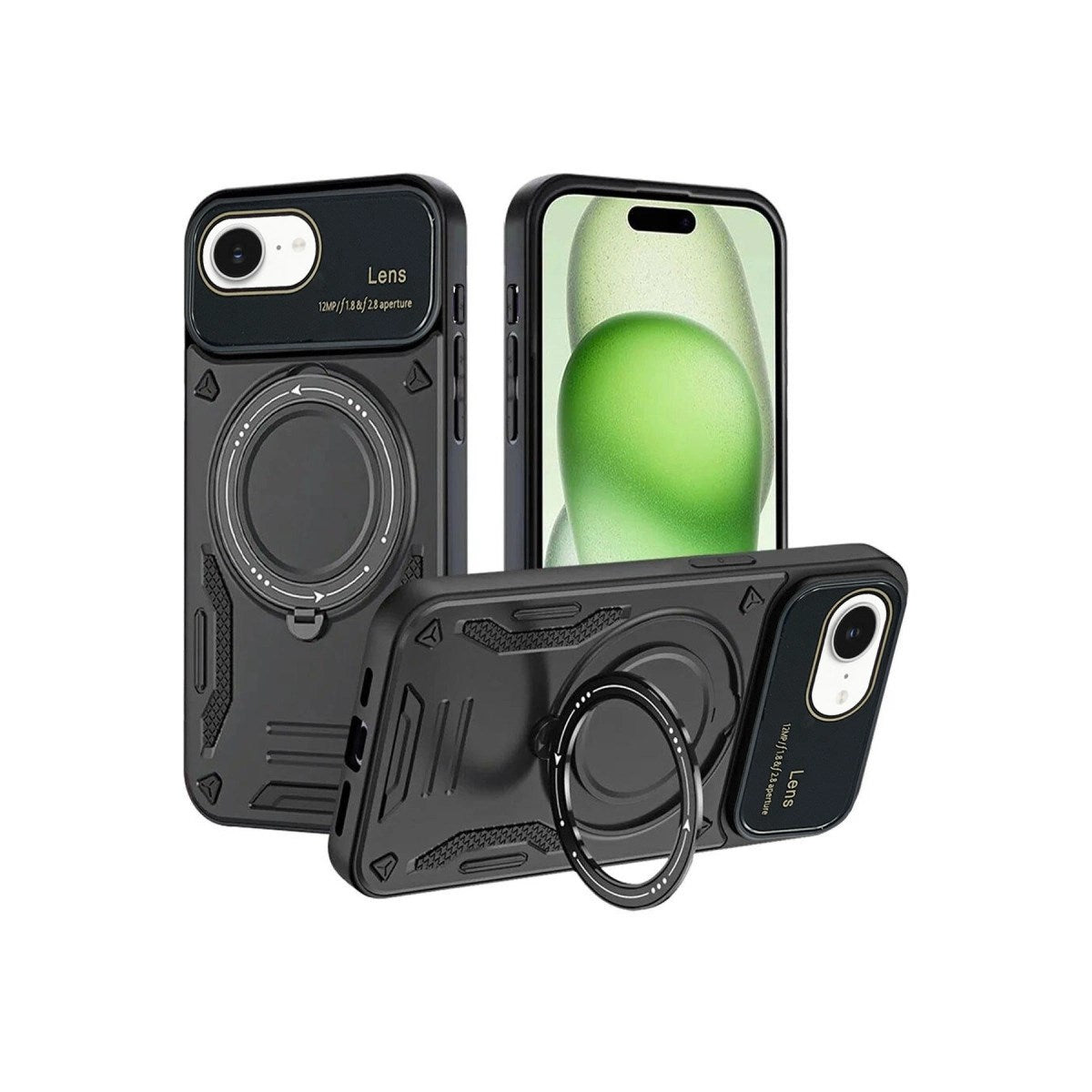 Mey İthalat® iPhone 16E Kılıf Joy Lens Standlı Kapak - Siyah