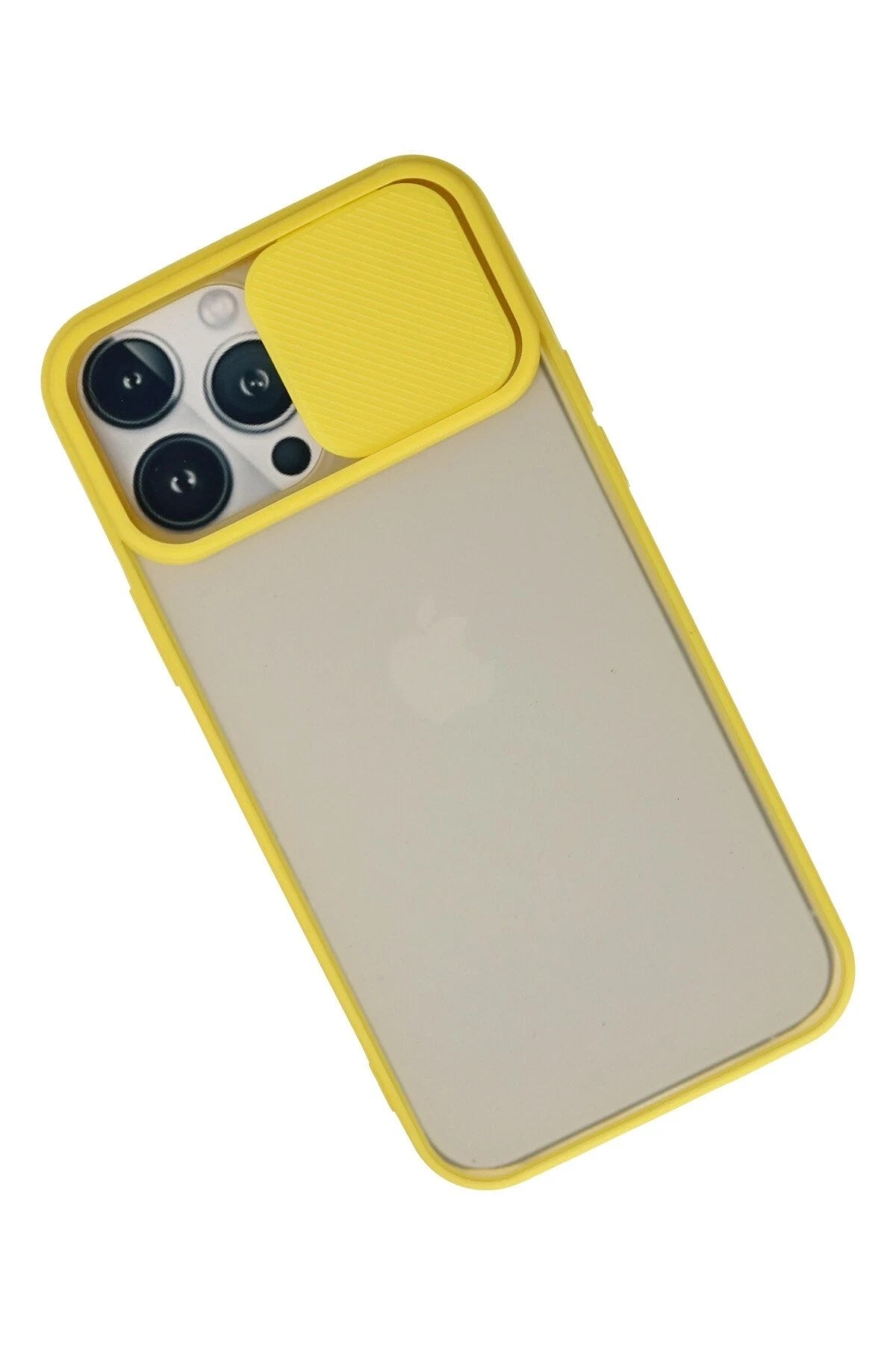 Mey İthalat® iPhone 13 Pro Max Kılıf Palm Buzlu Kamera Sürgülü Silikon - Sarı