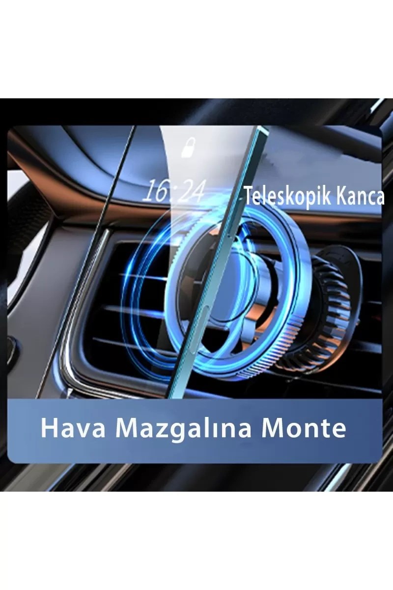 Mey İthalat® Q40 Ayarlanabilir Izgara Klipsli Manyetik Magsafe Araç Tutucu - Siyah