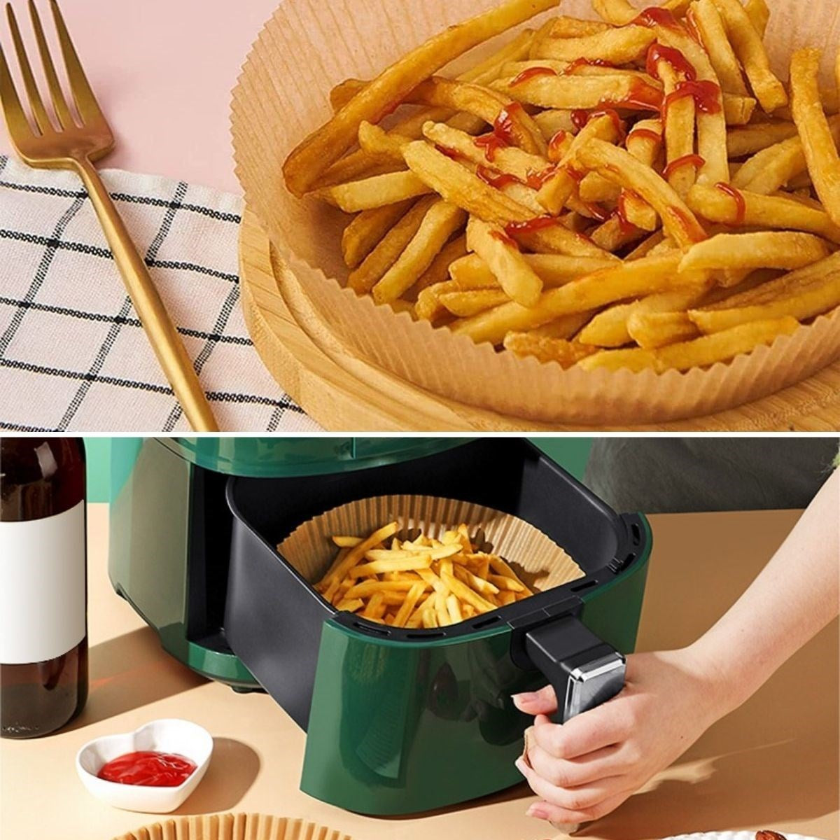 100 Adet Air Fryer Pişirme Kağıdı Tek Kullanımlık Yağlı Kağıdı Yuvarlak Tabak Model