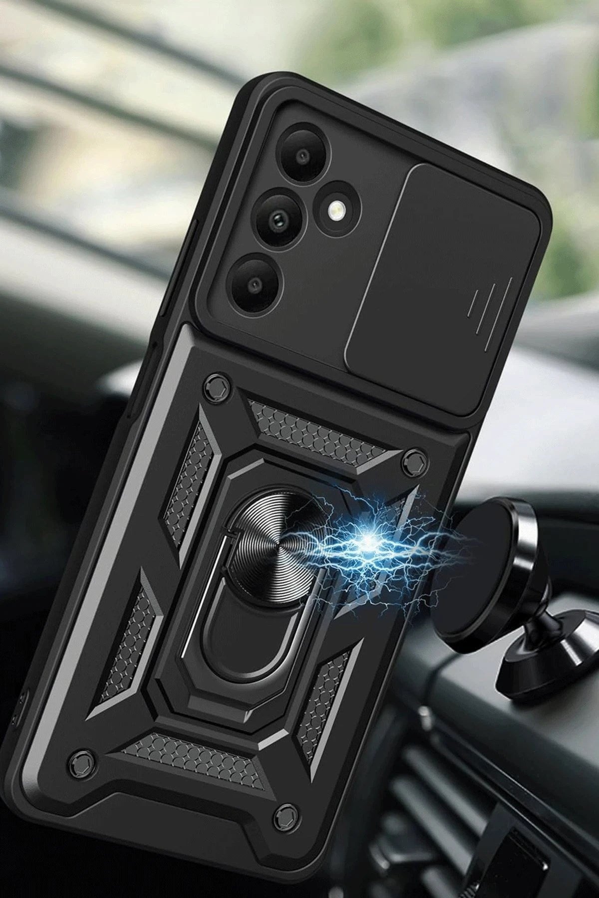 Mey İthalat® Samsung Galaxy M15 Kılıf Pars Lens Yüzüklü Silikon - Siyah