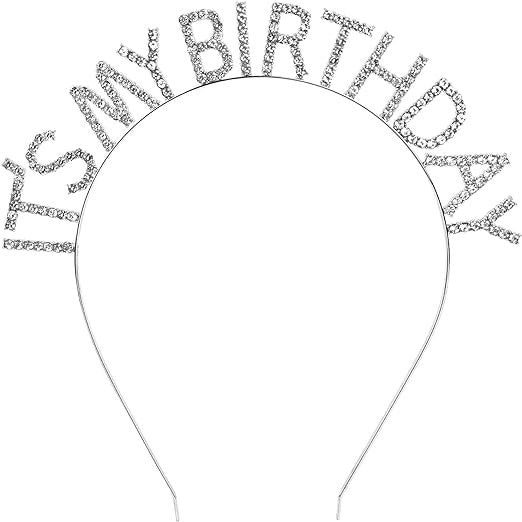 Mey İthalat® Kristal Taşlı Gümüş Renk İt&amp;#39;s My Birthday Yazılı Doğum Günü Parti Tacı 14x16 cm