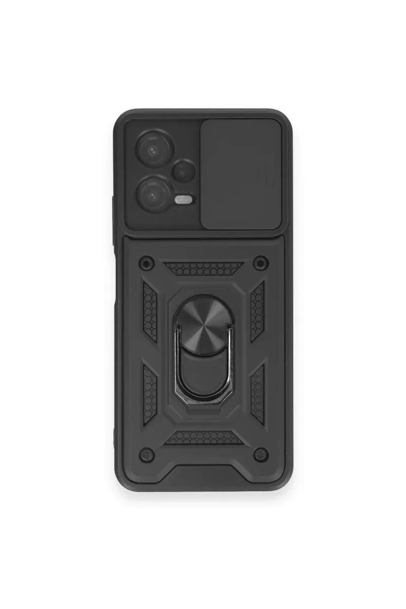 Mey İthalat® Redmi Note 12 4G Kılıf Pars Lens Yüzüklü Silikon - Siyah