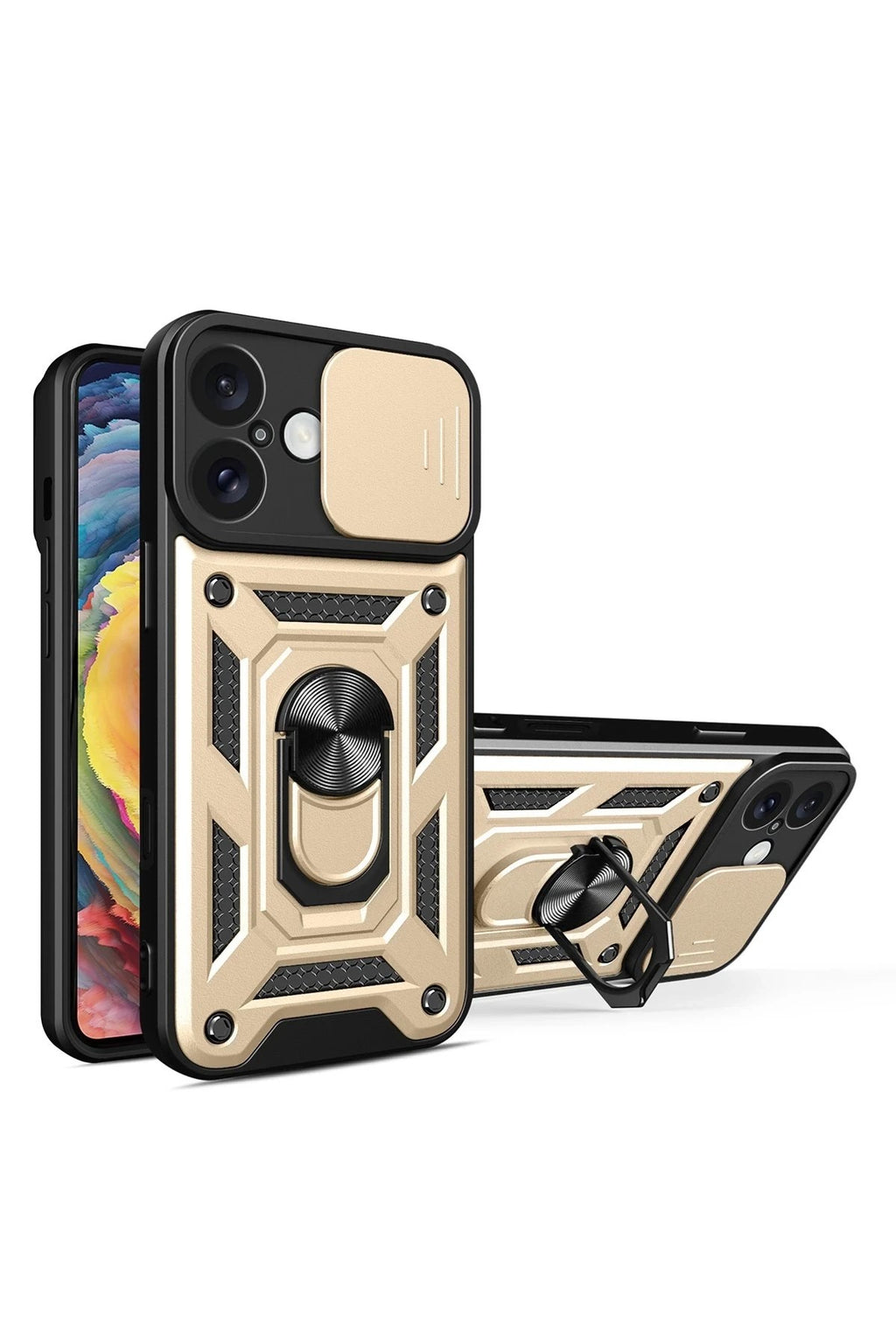 Mey İthalat® iPhone 16 Kılıf Pars Lens Yüzüklü Silikon - Gold