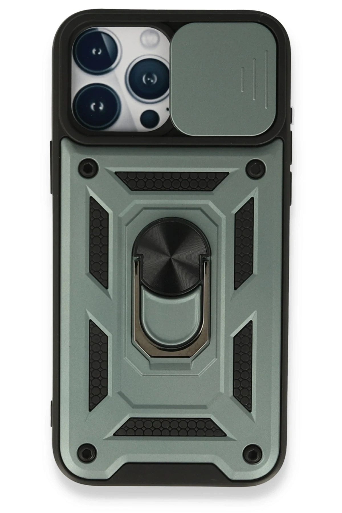 Mey İthalat® iPhone 15 Pro Max Kılıf Pars Lens Yüzüklü Silikon - Yeşil