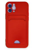 Mey İthalat® iPhone 12 Kılıf Kelvin Kartvizitli Silikon - Kırmızı