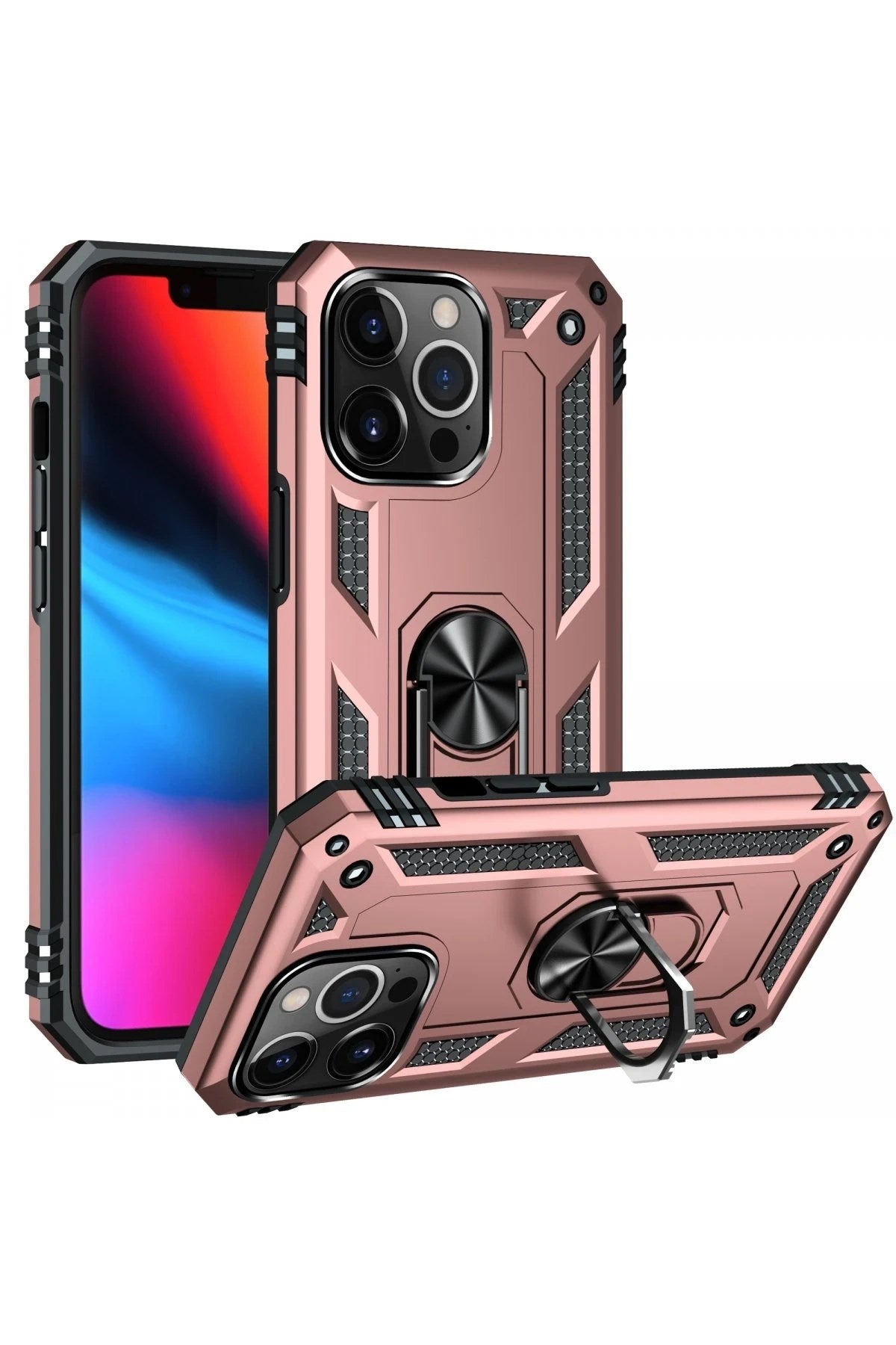 Mey İthalat® iPhone 13 Pro Max Kılıf Sofya Yüzüklü Silikon Kapak - Rose