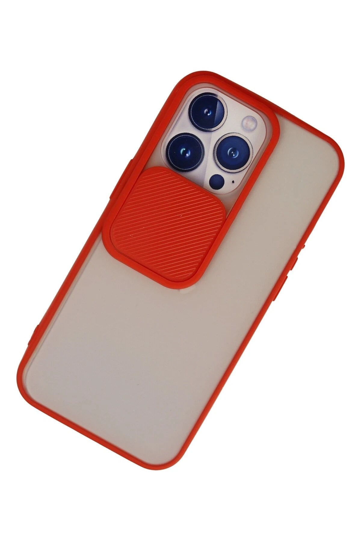 Mey İthalat® iPhone 13 Pro Kılıf Palm Buzlu Kamera Sürgülü Silikon - Kırmızı
