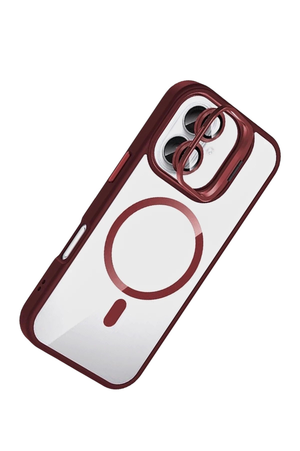 Mey İthalat® iPhone 16 Plus Remim Lensli Magsafe Standlı Kapak - Bordo