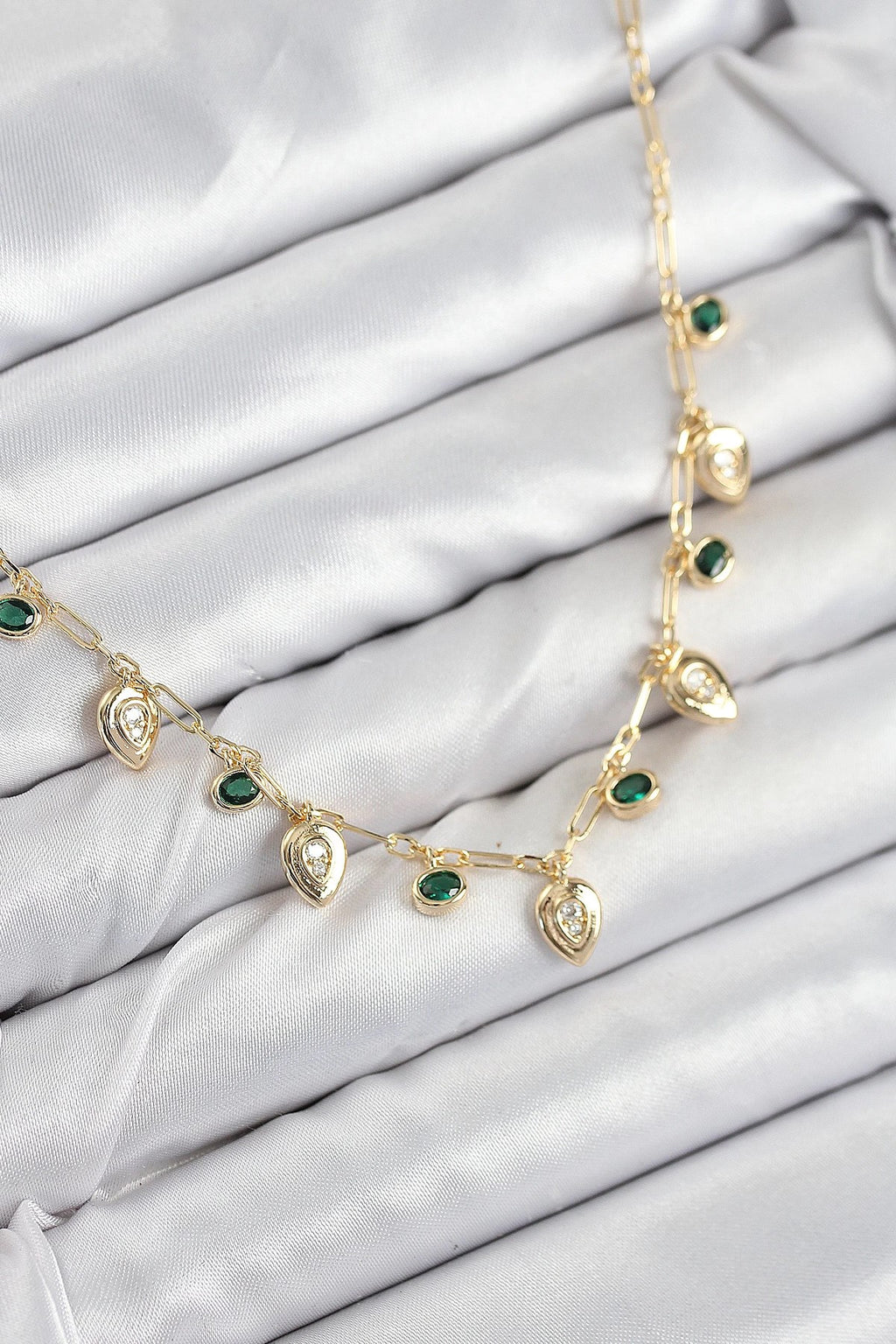 Mey İthalat® Pirinç Zirkon Taşlı Sallantılı Damla Model Gold Renk Kadın Kolye