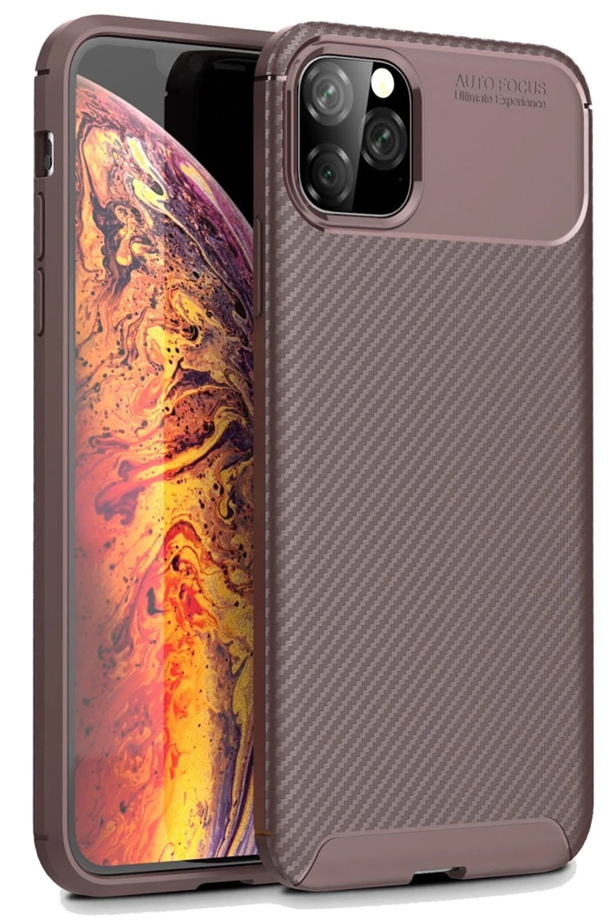 Mey İthalat® iPhone 11 Pro Max Kılıf Auto Focus Karbon Kapak - Kahverengi