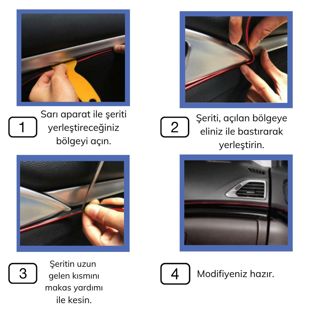 Mavi Araba OtoTrim Dekorasyon Şeridi Kauçuk Elastik Kolay Kurulum 5 metre Şerit Bant
