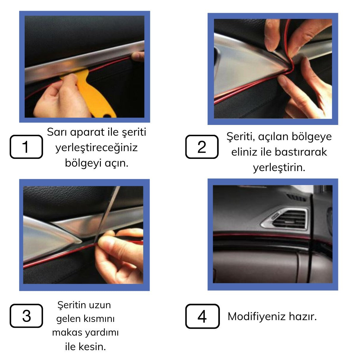 Mavi Araba OtoTrim Dekorasyon Şeridi Kauçuk Elastik Kolay Kurulum 5 metre Şerit Bant