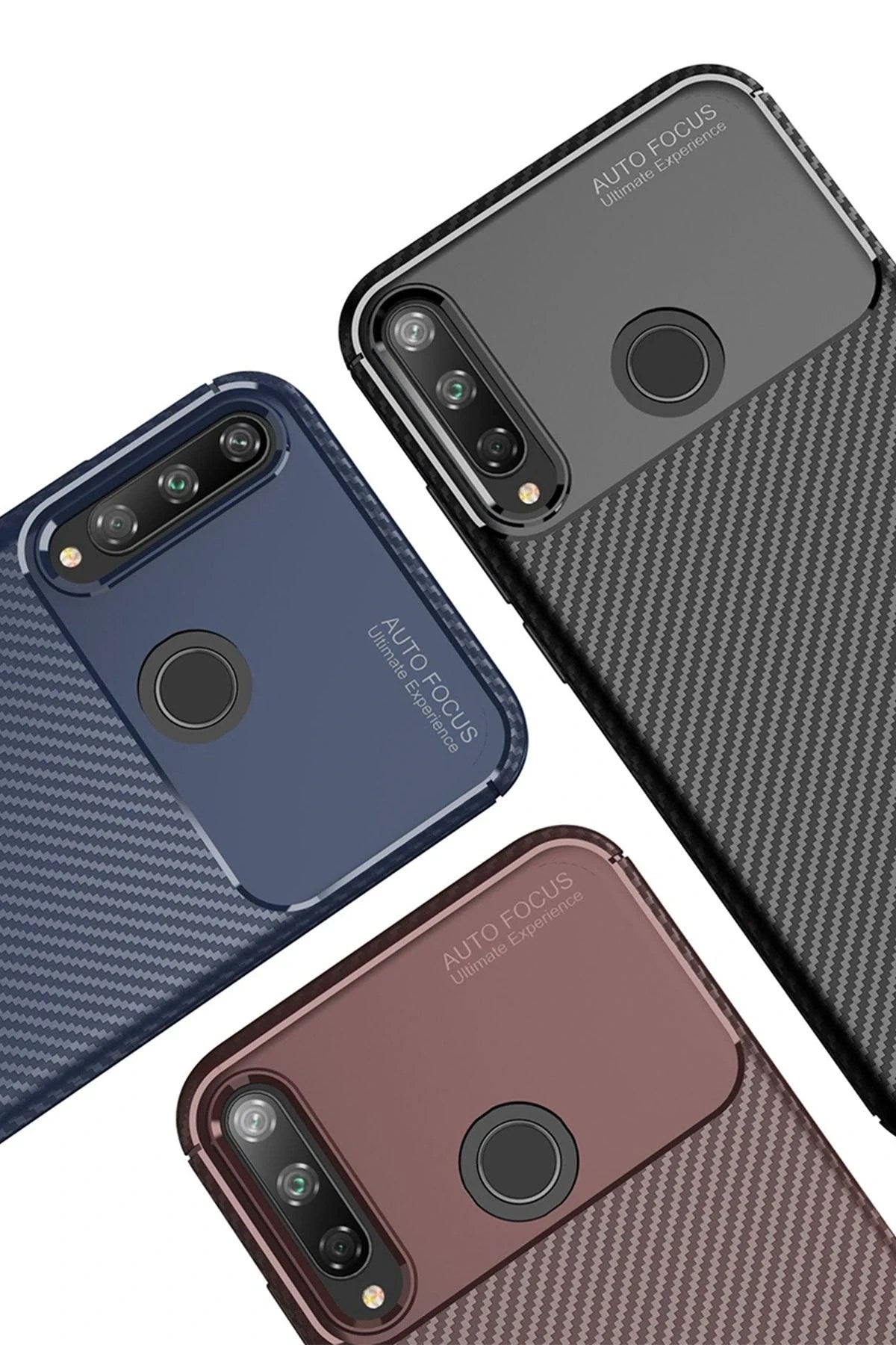 Mey İthalat® Huawei P40 Lite E Kılıf Auto Focus Karbon Kapak - Kahverengi
