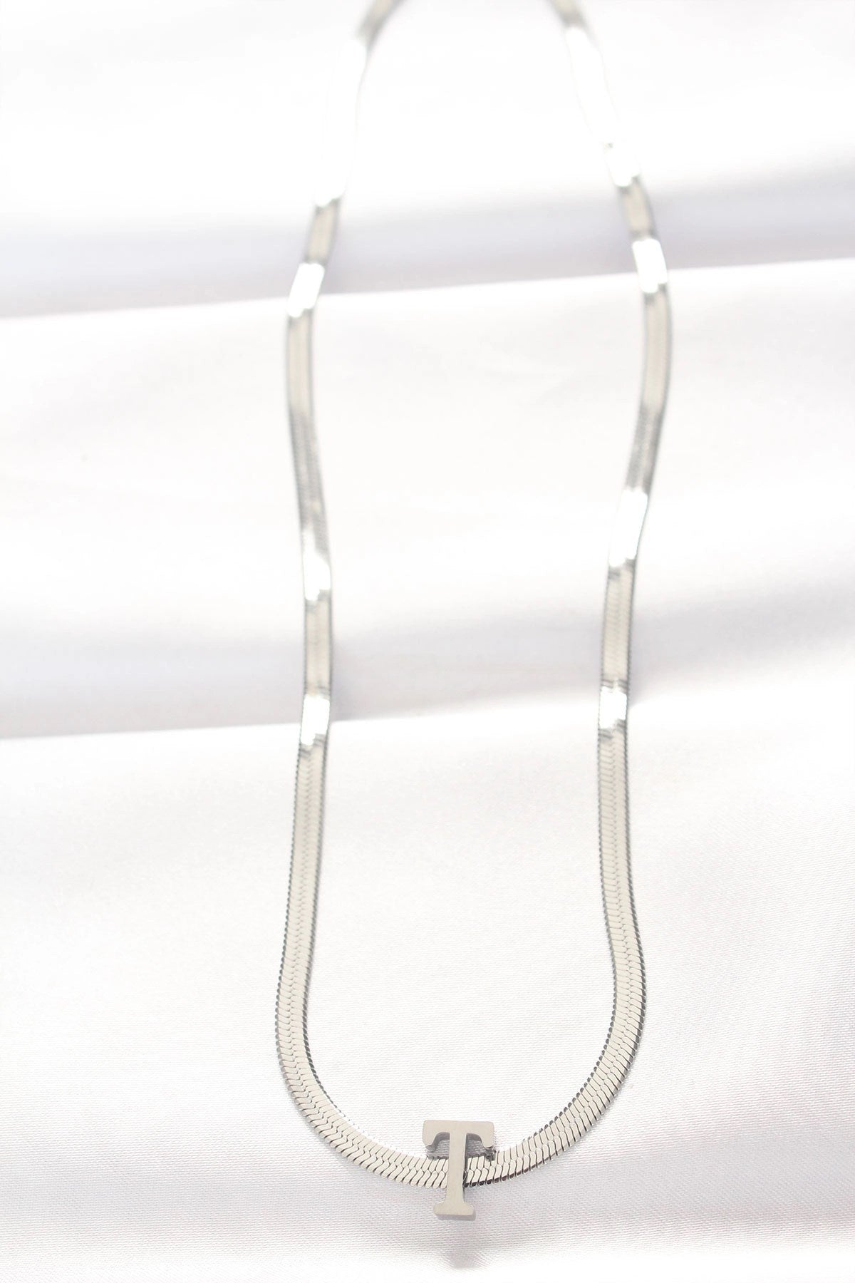 Mey İthalat® 316L Çelik T Harfli Silver Renk İtalyan Zincirli Kolye