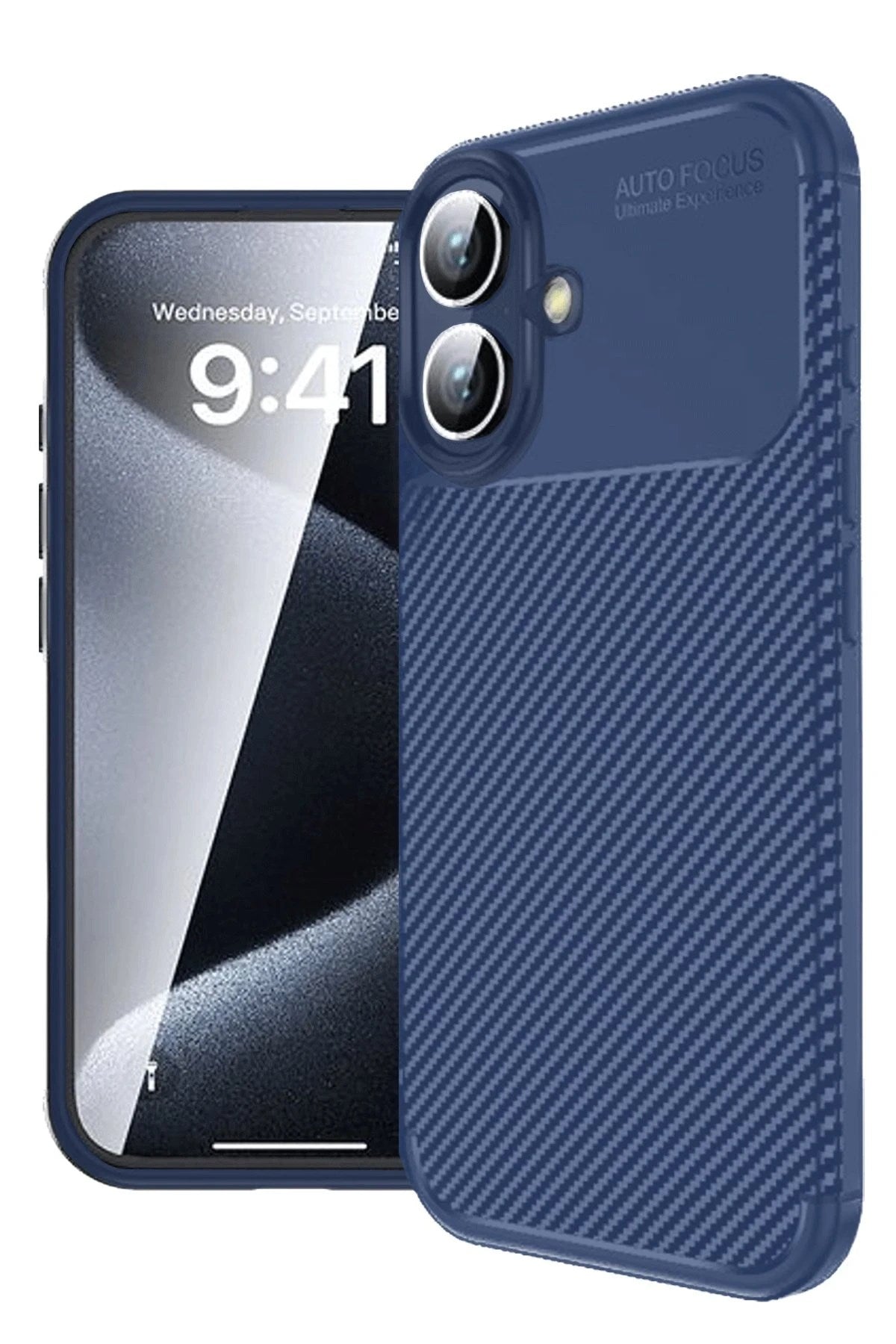 Mey İthalat® iPhone 16 Plus Kılıf Auto Focus Karbon Kapak - Lacivert