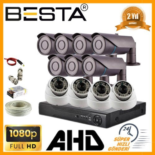 2MP 1080P 7 Dış 4 İç Mekan Kameralı AHD Güvenlik Seti