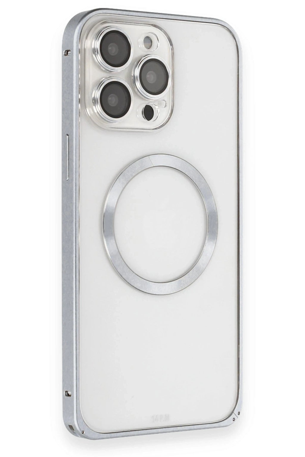 Mey İthalat® iPhone 15 Pro Max Kılıf Metal Bumper Magneticsafe Kapak - Gri