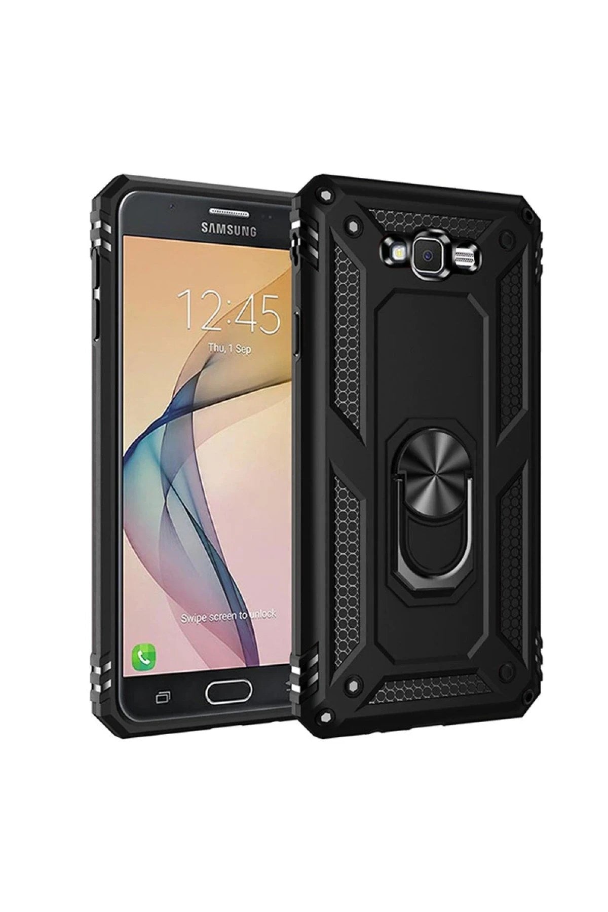 Mey İthalat® Samsung Galaxy J7 Kılıf Sofya Yüzüklü Silikon Kapak - Siyah
