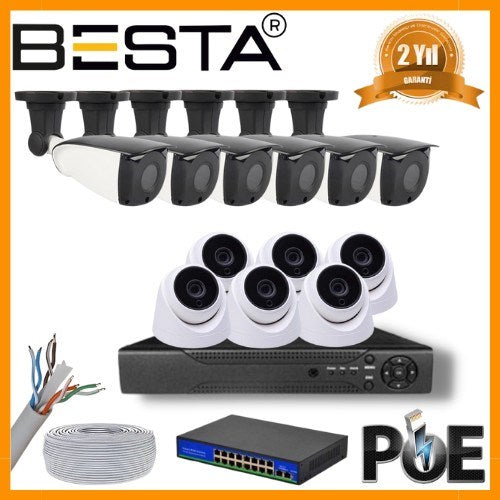 5 MP 6 İÇ MEKAN 6 DIŞ MEKAN KAMERALI IP POE GÜVENLİK SETİ