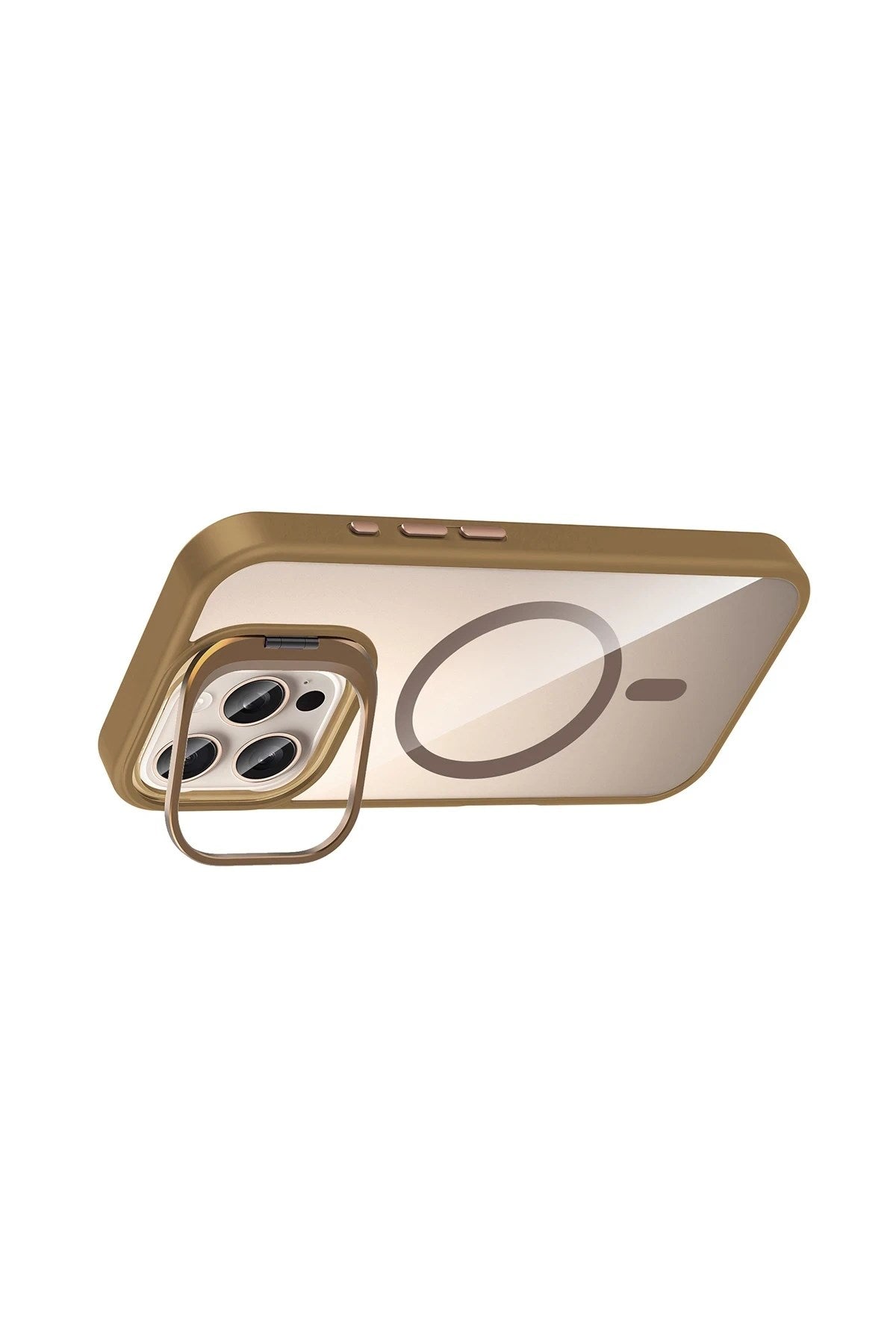 Mey İthalat® iPhone 16 Pro Remim Lensli Magsafe Standlı Kapak - Kahverengi