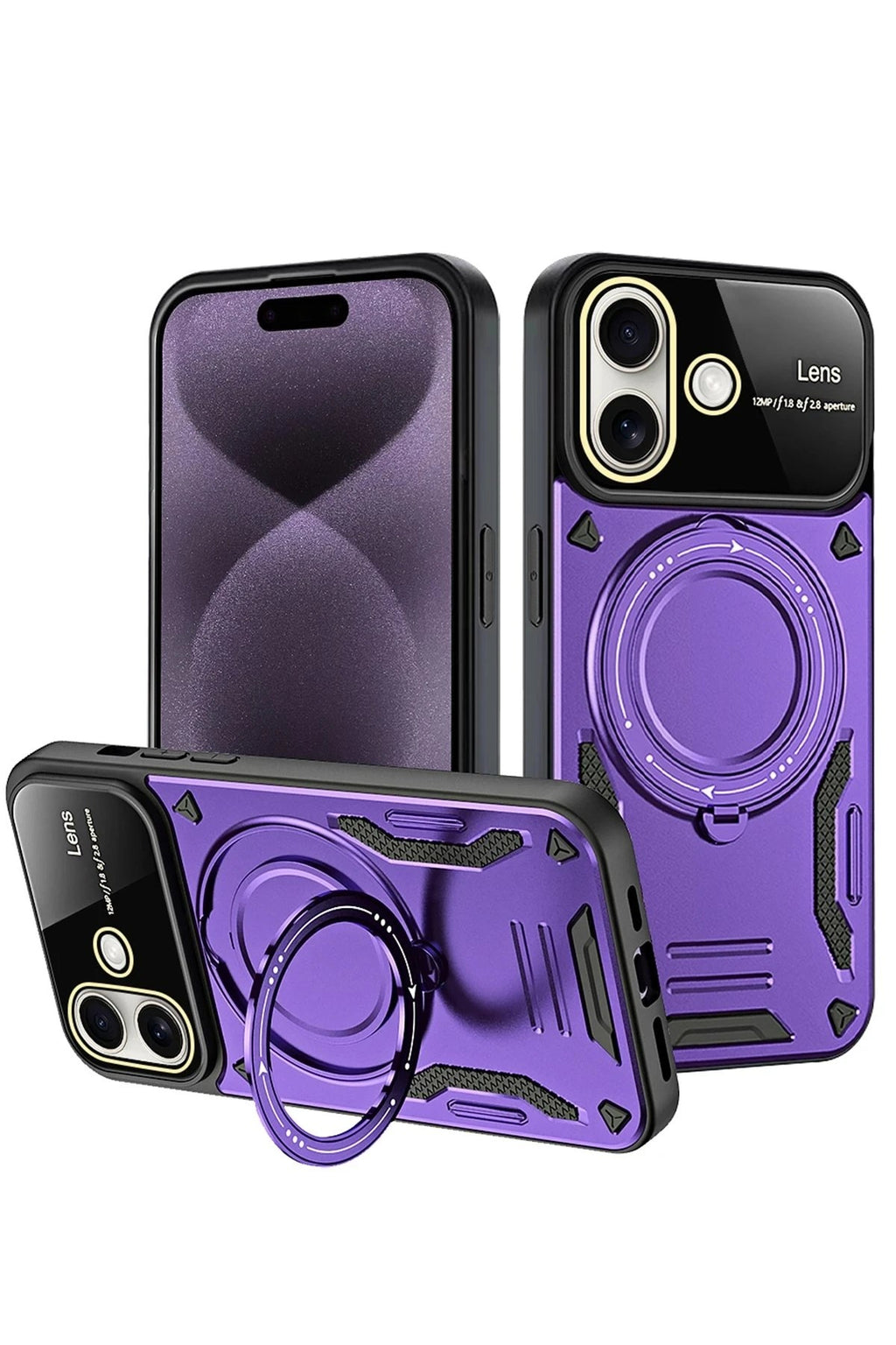 Mey İthalat® iPhone 16 Kılıf Joy Lens Standlı Kapak - Mor