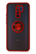 Mey İthalat® Redmi 9 Kılıf Montreal Yüzüklü Silikon Kapak - Kırmızı