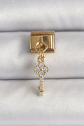 Mey İthalat® 316L Çelik Gold Renk Sallantı Zirkon Taşlı Anahtar Model Nomination Charm