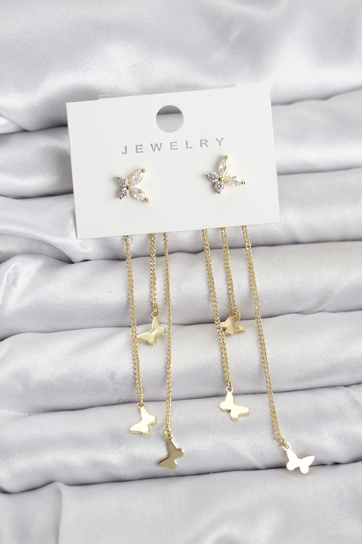 Mey İthalat® Kelebek Model Gold Renk Pirinç Sallantılı Kadın Küpe