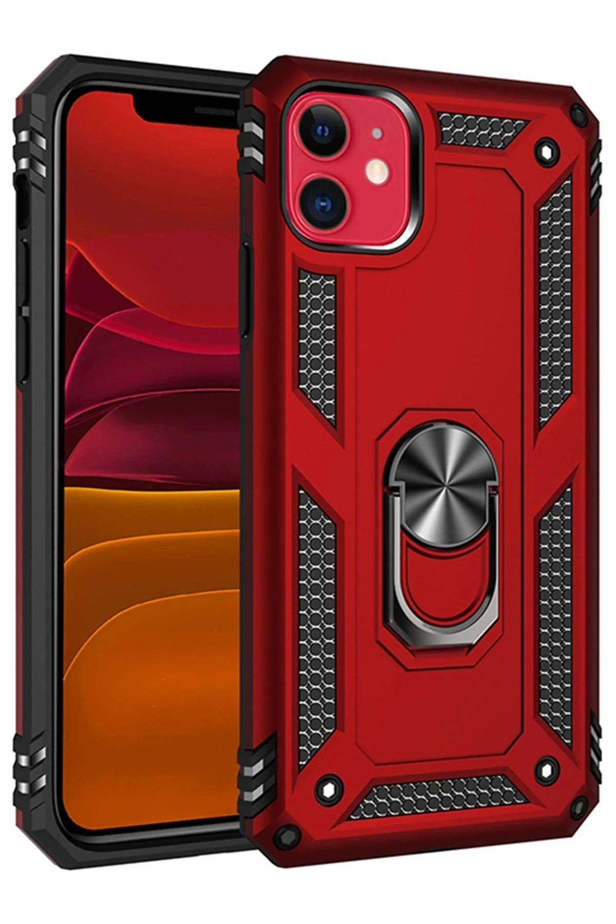 Mey İthalat® iPhone 11 Kılıf Sofya Yüzüklü Silikon Kapak - Kırmızı