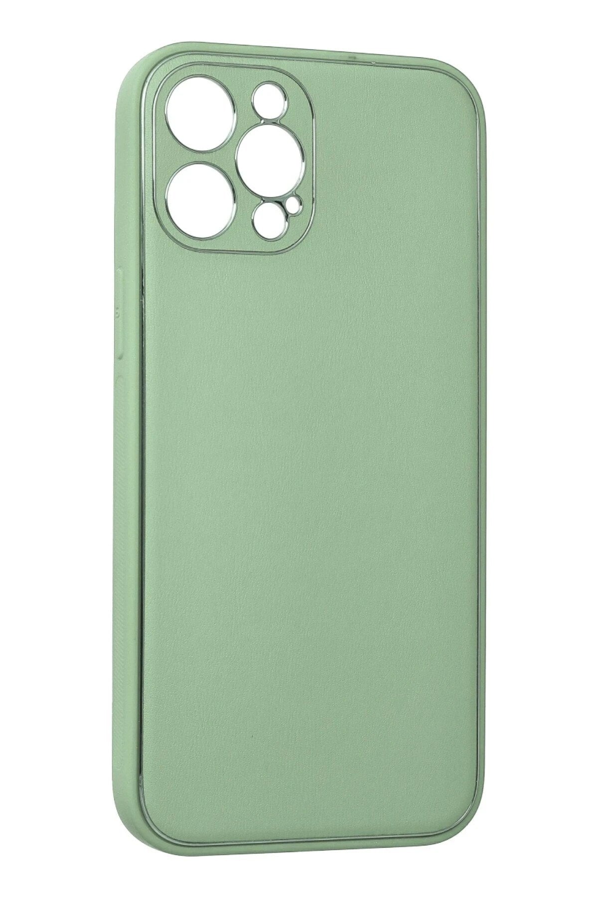 Mey İthalat® iPhone 12 Pro Kılıf Coco Deri Silikon Kapak - Açık Yeşil