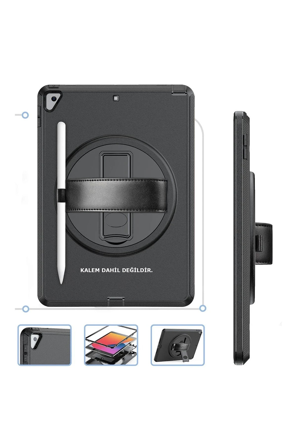Mey İthalat® iPad 10.2 (7.nesil) Kılıf Hand Strap Tablet Kılıfı - Siyah