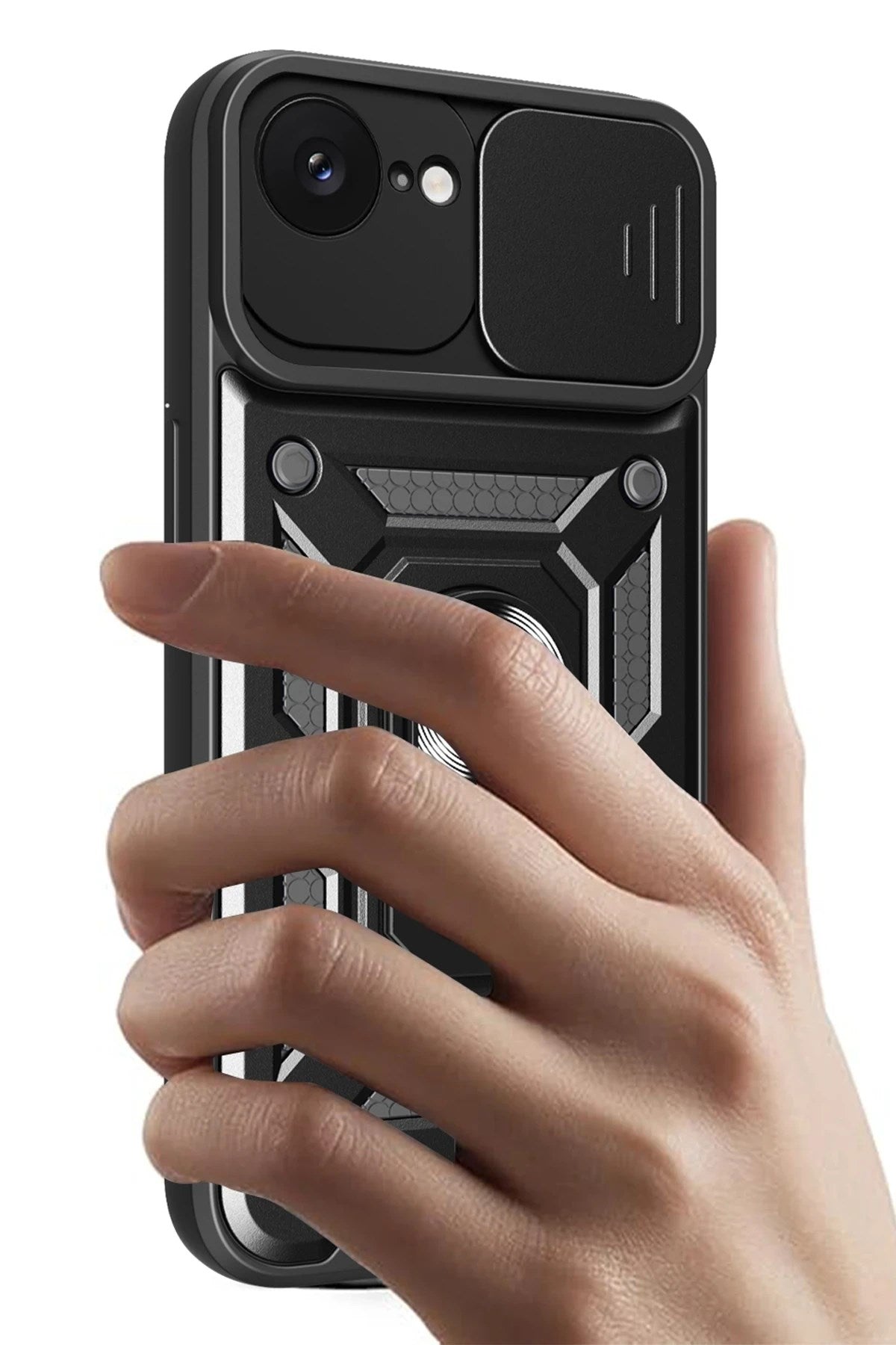 Mey İthalat® iPhone 16E Kılıf Pars Lens Yüzüklü Silikon - Yeşil