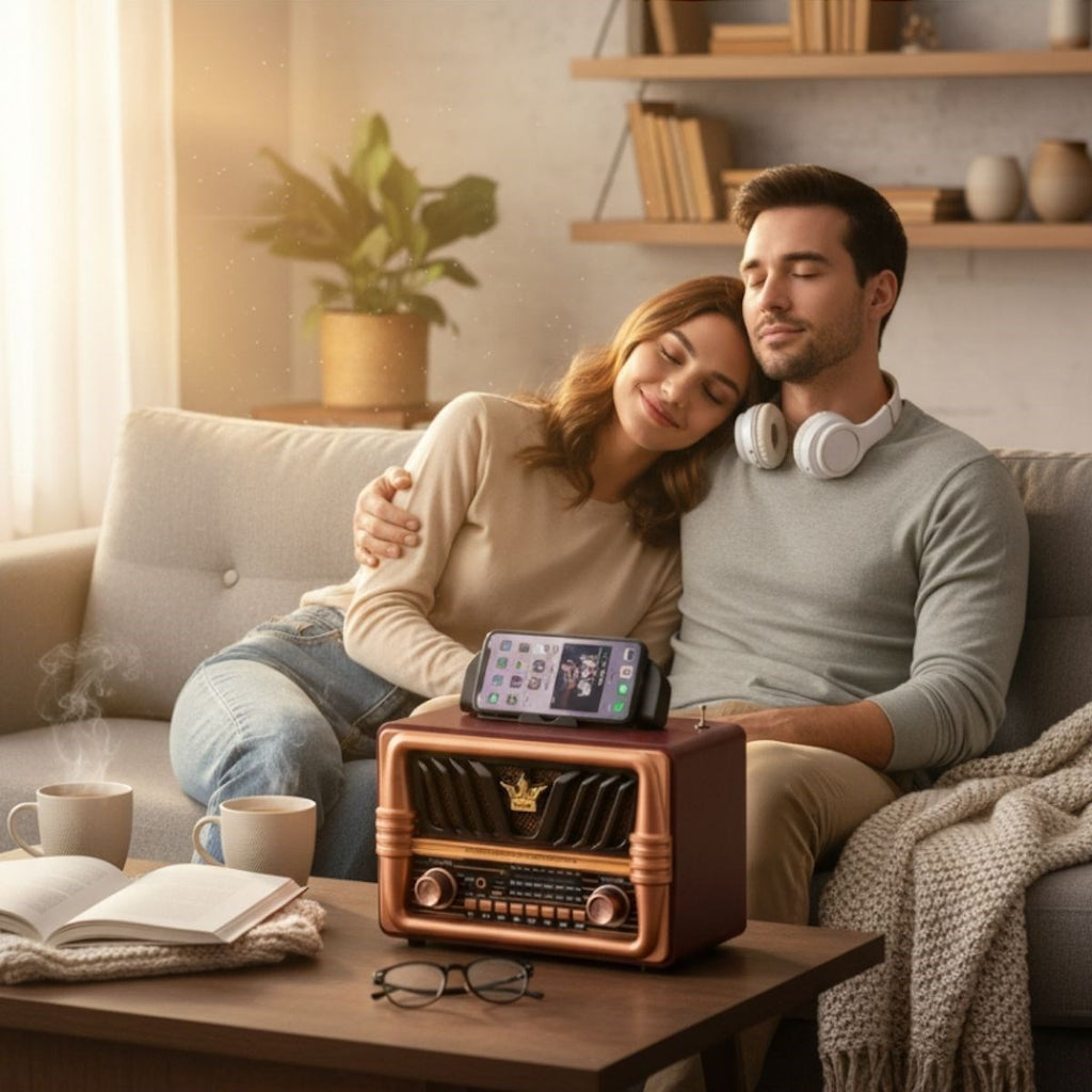 Büyük Boy Telefon Tutma Saplı Retro Ahşap Tasarım Bluetooth Hoparlörlü Radyo – FM/AM Destekli, Şarjlı ve Taşınabilir Radyo NS-8077