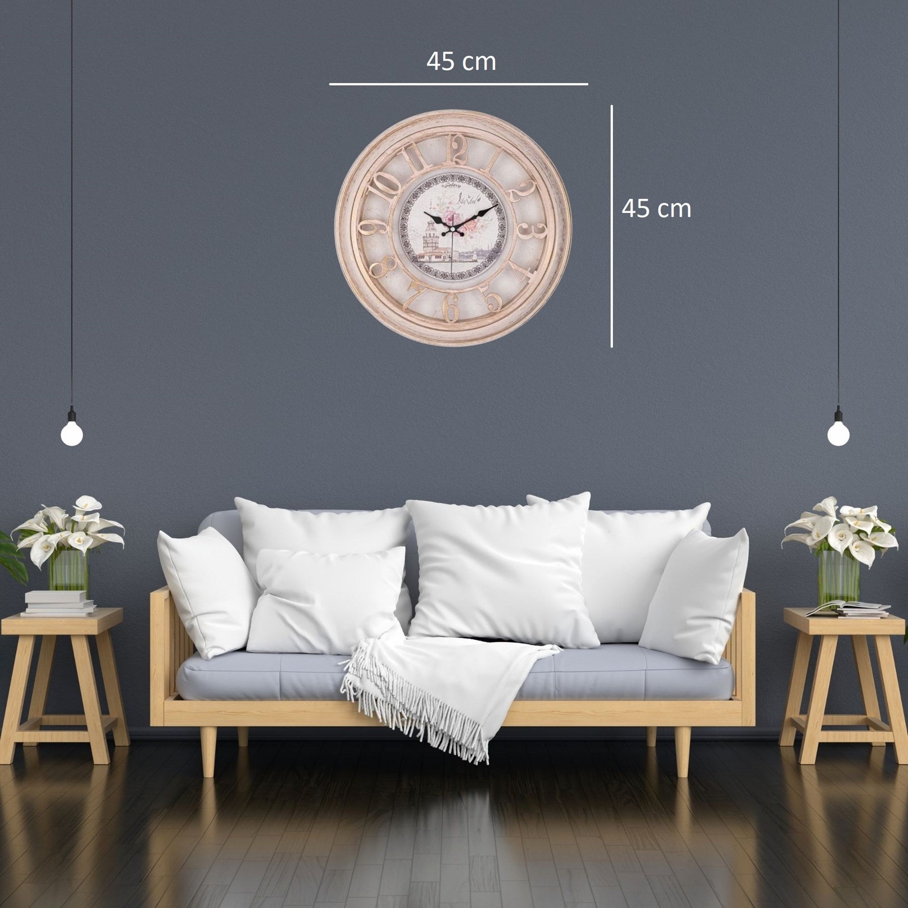 45 Cm Eskitme Çerçeve Kabartma Duvar Saati