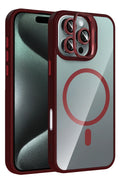 Mey İthalat® iPhone 16 Pro Max Remim Lensli Magsafe Standlı Kapak - Bordo