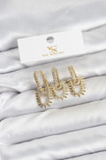 Mey İthalat® Pirinç Gold Renk Zirkon Taşlı Vintage Model YSX Trio Küpe Seti