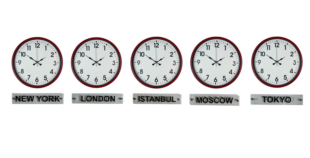 Kırmızı Global Classic 5’li Tabelalı 36 Cm Dünya Saati