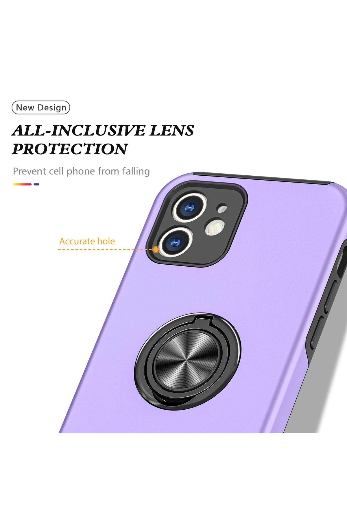 Mey İthalat® iPhone 12 Kılıf Elit Yüzüklü Kapak - Mor