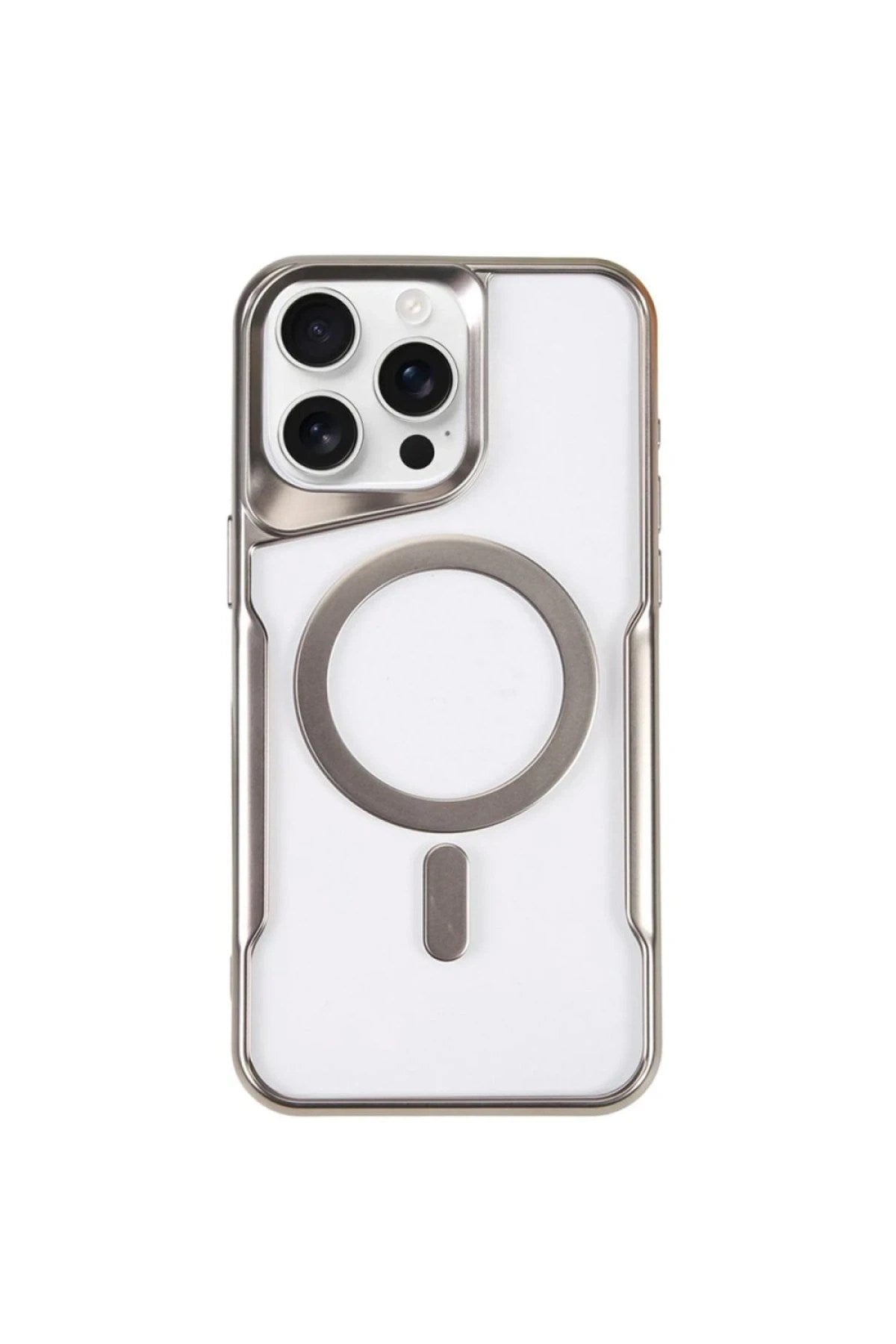 Mey İthalat® iPhone 14 Pro Kılıf Boyi Magsafe Silikon Kapak - Gümüş