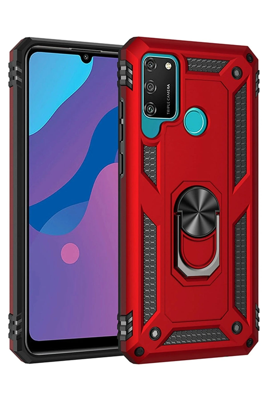 Mey İthalat® Huawei Y6P Kılıf Sofya Yüzüklü Silikon Kapak - Kırmızı