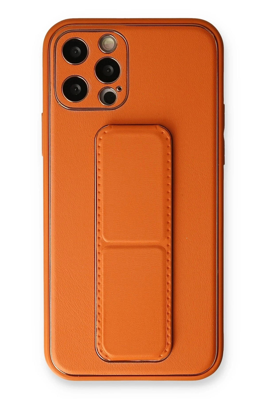 Mey İthalat® iPhone 12 Pro Kılıf Coco Deri Standlı Kapak - Turuncu